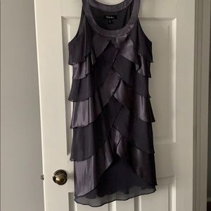 Charcoal grey silky ruffled silky dress